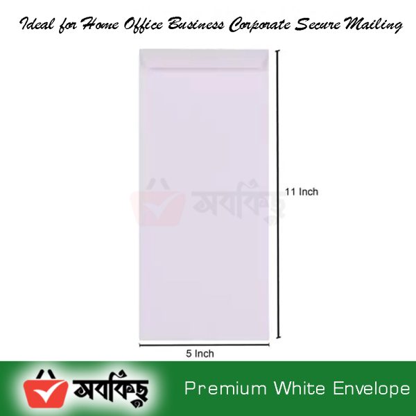 Premium White Cheque Size Paper  Envelope, Thickness 70 GSM Ideal for Home Office Business Corporate Secure Mailing - 11" X 5" - (100 pcs) - Image 2