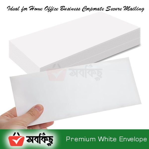 Premium White Cheque Size Paper  Envelope, Thickness 70 GSM Ideal for Home Office Business Corporate Secure Mailing - 11" X 5" - (100 pcs)